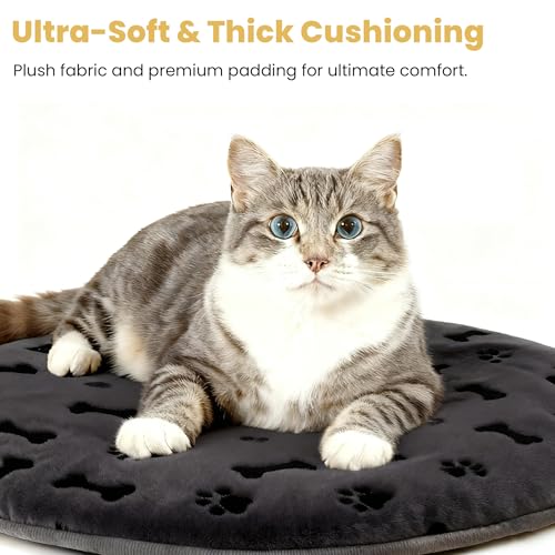 Pet Heating Pad for Cats Dogs Indoor & Sheltered Outdoor Waterproof Heated Cat Bed Heated Dog Bed Chew Resistant Cord Constant Temperature Electric Warming (Grey / Round: 16" x 16" x 1.3")