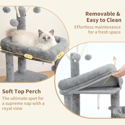 Cat Tree 45.3" Cat Tower for Indoor Cats with Large Perch HCT202SW (45.3 inch / Light Gray)