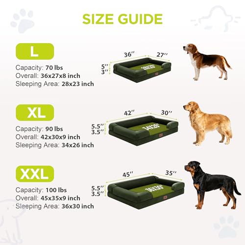 Waterproof Orthopedic Dog Bed for Extra Large Sized Dogs (45 x 35 x 9 in / Oliva Green)