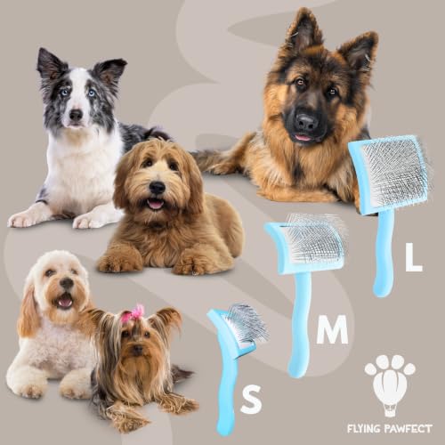 Pet Slicker Brush With Soft Massage Grooming Stainless Steel Pins (Baby Blue / Curved Small)