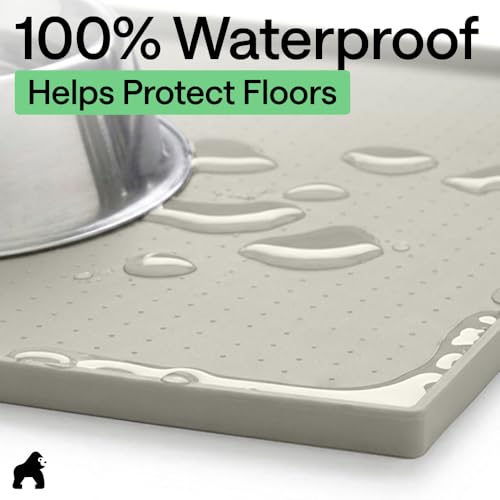 Dog Food Mat 100% Waterproof Silicone (Light Gray / 26"l X 17"w)