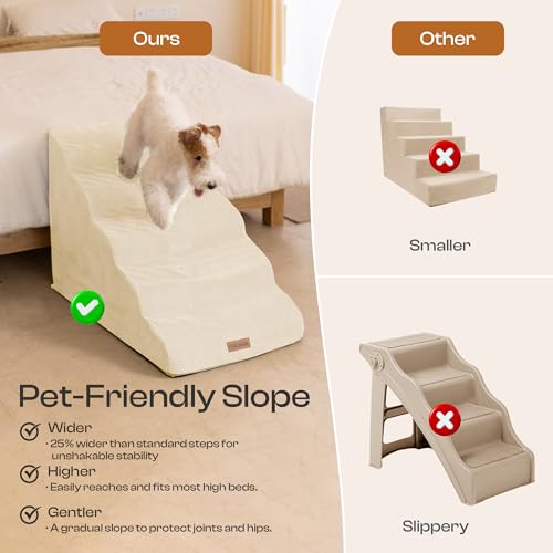 Extra Wide Dog Stairs for Large Dogs (Beige / Stairs- 25"H)