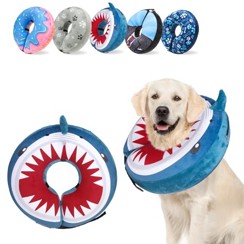 Dog Cone Alternative After Surgery for Small Medium Large Dogs (Blue Shark / L(Neck 16"-18"))
