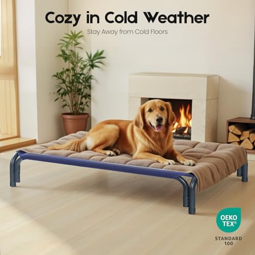 Elevated Dog Bed Outdoor Cooling Raised Cot for XL Dogs (XL-48.8"L×35.8"W×7.9"Th / Blue)