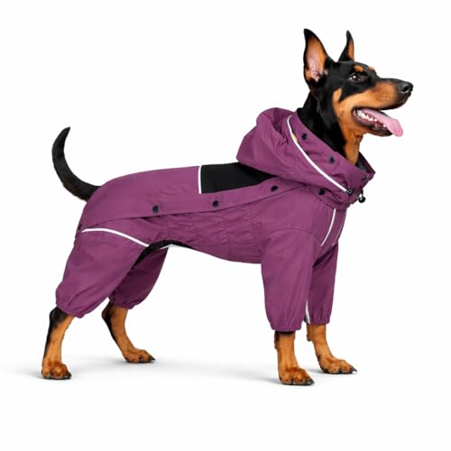 Waterproof Dog Raincoat with Removable Hood (Plum Purple / 4XL (Back 23.5"))