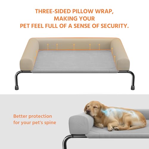 Elevated Dog Bed for Large Dogs with Bolsters (Grey / 47.75"L x 31"W x 8"H)