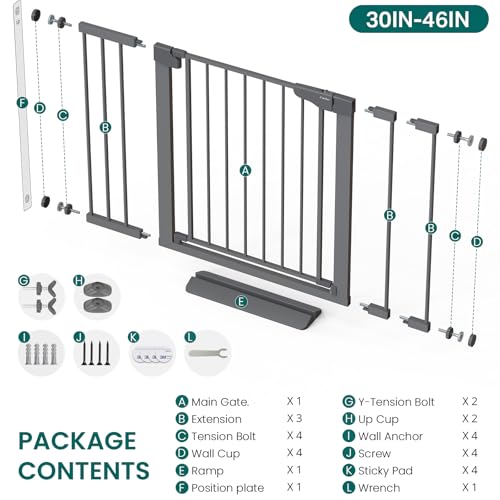 30 46" Baby Gate for Stairs (Cool Gray / 30"-46" W x 30.5" H)