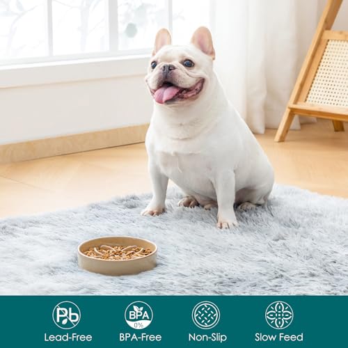 Ceramic Slow Feeder Dog Bowls (S-0.6 Cups / Brown)