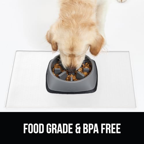 Dog Food Mat 100% Waterproof Silicone (White / 18.5"l X 11.5"w)