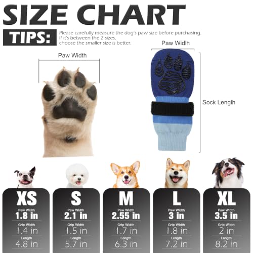 Non Slip Dog Socks for Hardwood Floors to Prevent Licking Paw S (Small(6 Pack) / Blue)