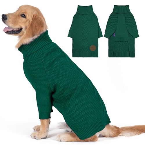Dog Sweater Long Sleeve Warm Knit Sweaters for Large Dogs Boy Girl (Green / XX-Large)