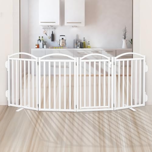 Metal Freestanding Dog Gates (Whtie / 80''W × 32''H)