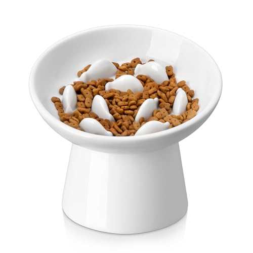 Ceramic Slow Feeder Cat Bowl (White)