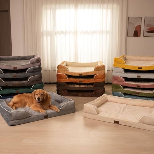 Orthopedic Dog Beds for Large Sized Dog with Bolster (38.0"L x 25.0"W x 7.0"Th / Light Green)
