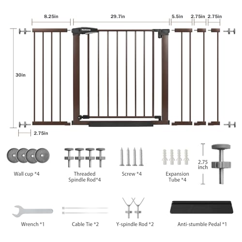 29.7 54.2" Baby Gate for Stairs (Brown / 29.7-54.2"W x 30"H)