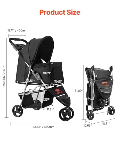 Pet Stroller 35 lbs Weight Capacity (3 wheels, For Pets up to 35lbs)