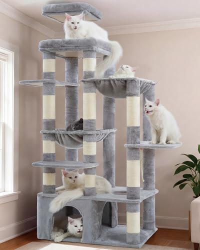Cat Tree, 71-Inch Tall Cat Tower for Large Maine Coon Cats HCT037W (Light Gray / XL)
