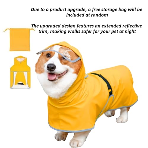 Dog Poncho Hooded Raincoat for Puppies & Small to Large Dogs (Yellow / Small)
