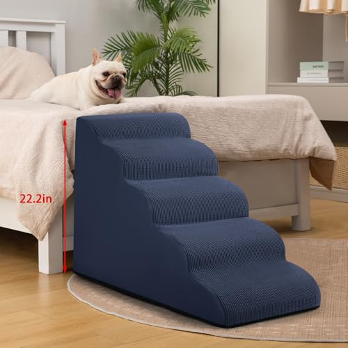 Dog Stairs for High Bed (Blue / Standard 5-Step 22.2"H)