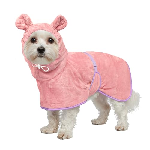 Dog Bathrobe Super Absorbent Towel Robe (Pink / Medium)