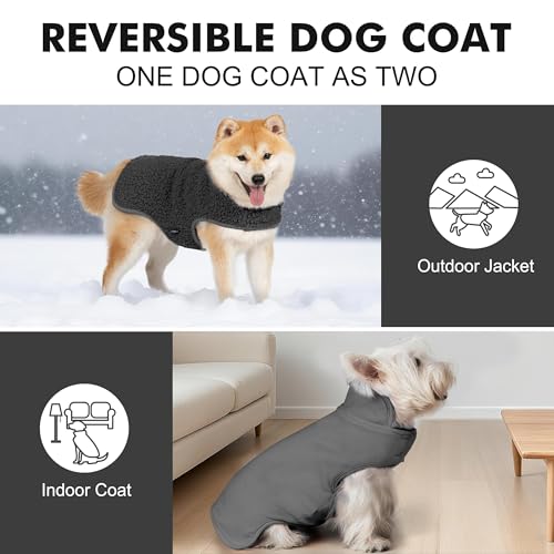 Warm Dog Coat Reversible Dog Jackets for Medium Dogs (X-Large (22-28lbs) / Dark Grey)