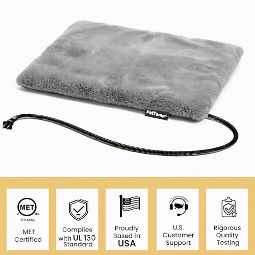 Pet Heating Pad for Cats Dogs Indoor & Sheltered Outdoor Waterproof Heated Cat Bed Heated Dog Bed Chew Resistant Cord Constant Temperature Electric Warming (Grey / Small: 16" x 13" x 1.3")