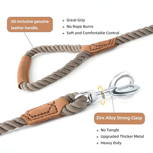 Dog Leash Braided Cotton Rope w (Grayish Camel / 72 Inch-1/2")