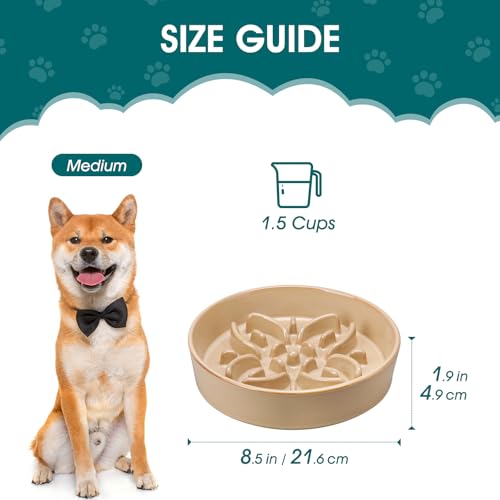 Ceramic Slow Feeder Dog Bowls (M-1.5 Cups / Brown)