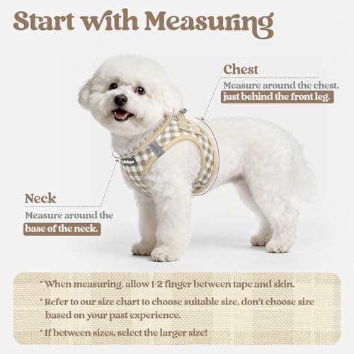 Dog Harness Small Sized and Leash Set (Beige Check / S (chest: 15.1 - 16.5"))