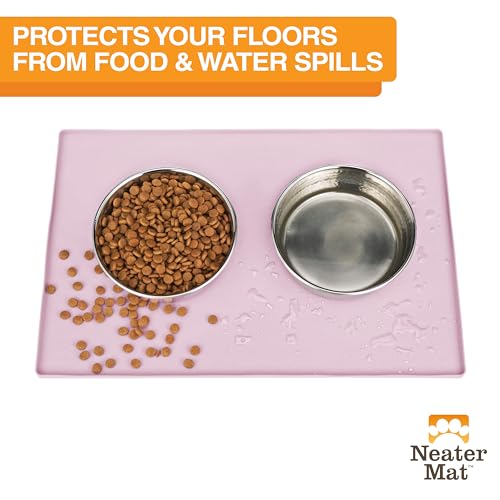 Neater Mat Pet Mats for Food and Water (24"L x 16"W / Light Pink)