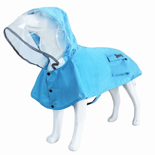 Dog Raincoat Waterproof Rain Poncho with Hoodie (XX-Large: 55-70lbs / Blue)