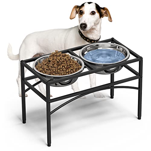 Dog Bowls Raised Pet Feeder with Stand (Black Medium)