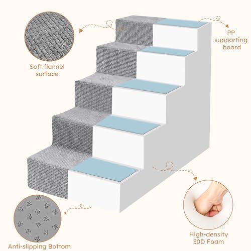 Dog Stairs for Small Dogs (Grey / 5 Steps)
