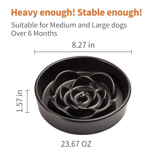 Black Ceramic Dog Bowl Slow Feeder for Medium and Large Breed (8.26 In Black Slow Feeder Bowl / Black)
