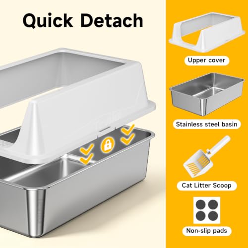 XL Open Top Stainless Steel Litter Box with High Sides (Gray-1Pack)