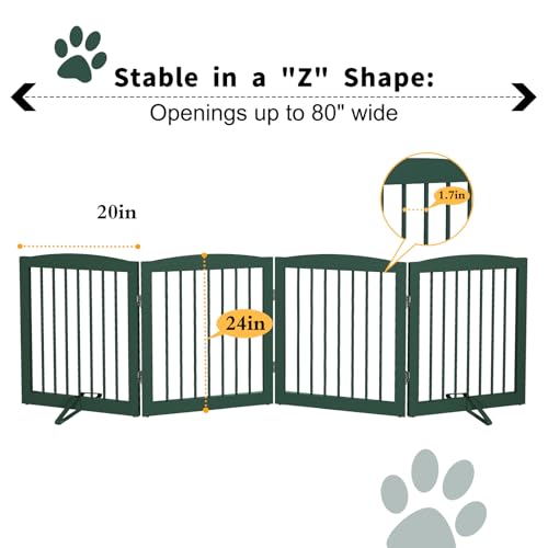 Freestanding Pet Gate for Dogs (24" Height-4 Panel / Green)