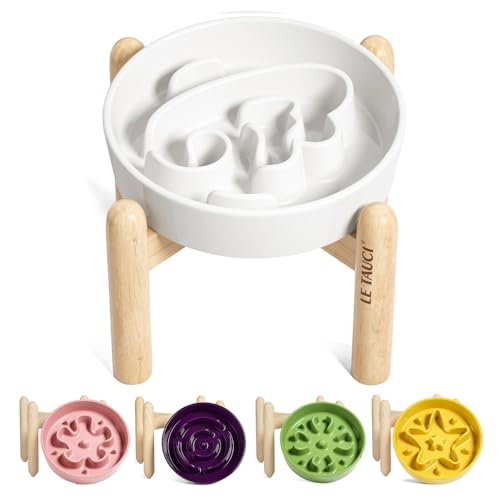 Ceramic Slow Feeder Dog Bowls Small Breed (Angle White+Stand / S-0.6 Cups)