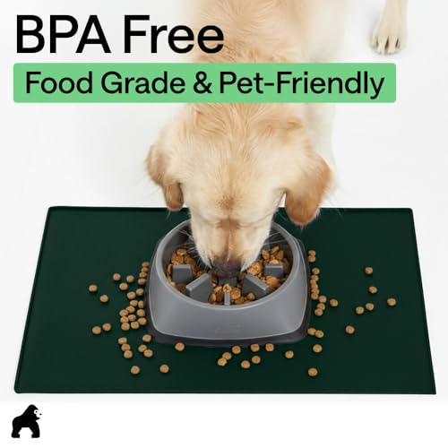Dog Food Mat 100% Waterproof Silicone (Hunter Green / 32"l X 24"w)