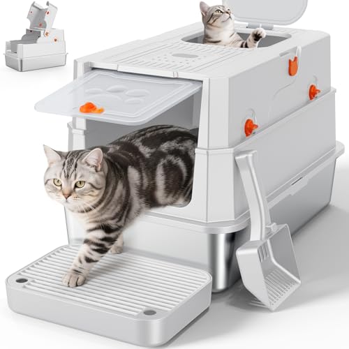 Stainless Steel Litter Box with Lid (X-large / Silver)