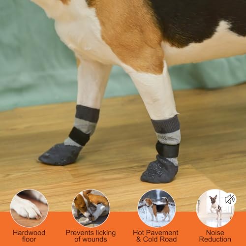 Dog Socks Shoes for Hot Pavement to Prevent Licking Paws (Reflective Gray / Large (Paw Width: 3"))