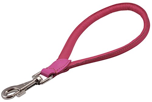 Round Genuine Rolled Leather Dog Short Traffic Leash 13" Long 1 (Pink)