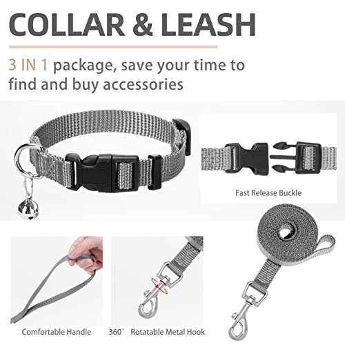 Dog Harness Collar and Leash Set No Pull for Small Medium Sized (Solid Grey / M (CHEST 16"-18"))