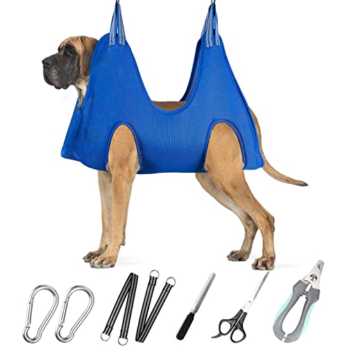 Dog Grooming Hammock for Large Dogs (XXL for Giant Dogs 120LB / Blue)