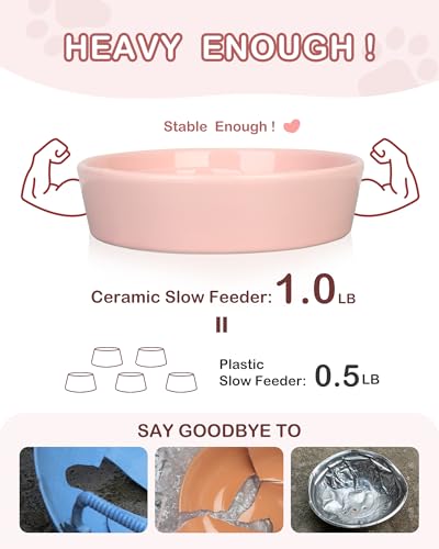 Ceramic Slow Feeder Dog Bowls Small Breed (S-0.6 Cups / 02-Pink)