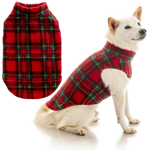 Stretch Fleece Vest Dog Sweater (X-Large Length (16.5") / Plaid Red)