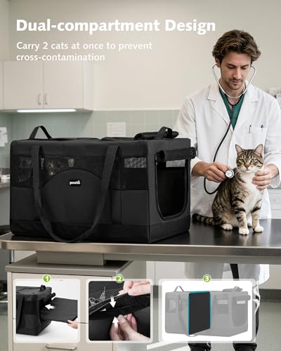 Cat Carrier Soft Double Pet Crate for 2 Cats Travel (Dark Gray)