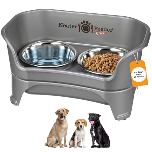 Express Mess Proof Dog Bowls Elevated for Medium to Large Sized Breed (Medium to Large w/ Standard Bowls / Gunmetal Grey)