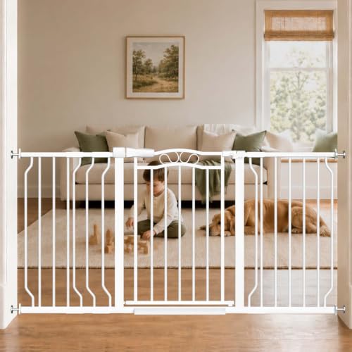 53.1" 62.5" Extra Wide Baby Gate for Doorways Pressure Mounted (White / 53.1"-62.5")