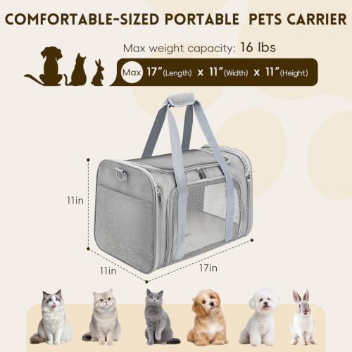Cat Carrier Soft (Gray / 17.0"L x 11.0"W x 11.0"H)