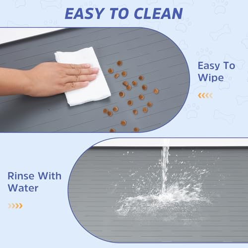 Large Dog Mats for Food and Water (Gray / 32"L x 24"W)